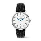 Classic Roman Numerals Date Black Croc Belly Silver