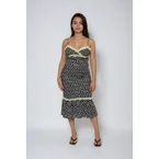 Polka Dot Lace-Trim Cami Midi Dress