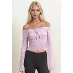 Off-The-Shoulder Tie-Front Sweater Top