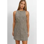 Sleeveless Houndstooth Button-Front Mini Dress