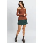 Ribbed Off-The-Shoulder Halter Sweater-Knit Top