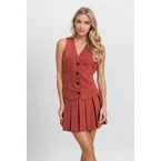 Vested Pleat-Skirt Mini Dress