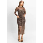 Mesh Leopard Print Midi Dress