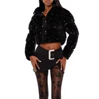Sequin Faux Fur Puffer Jacket