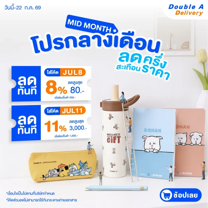 Proof of coupon - Double A - โคดสวนลด Double A: [[ลด 11% สงสด 3,000.-]] เมอซอขนตำ 1,000.- รบสวนลดทนททสงออนไลน